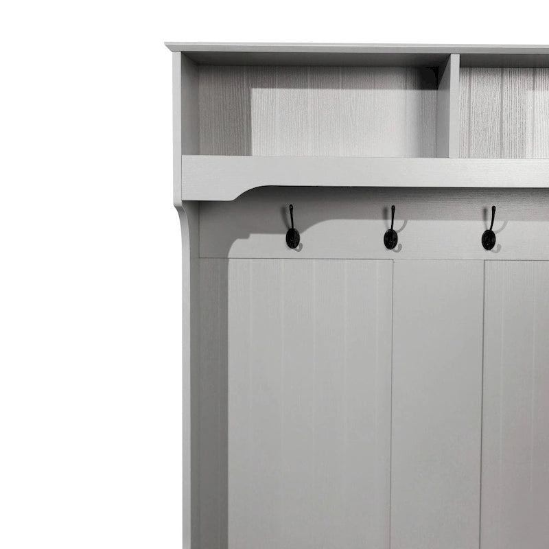 4 Hook Hallway Tree with Storage Bench and Upper Cubbies