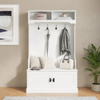 4 Hook Hallway Tree with Storage Bench and Upper Cubbies