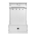 4 Hook Hallway Tree with Storage Bench and Upper Cubbies