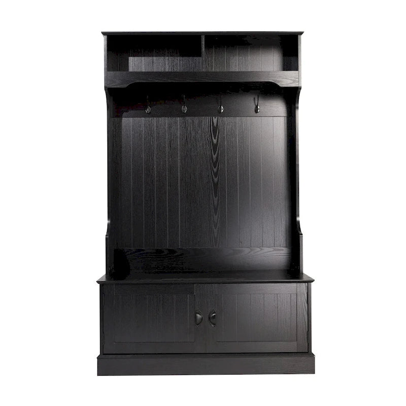 4 Hook Hallway Tree with Storage Bench and Upper Cubbies