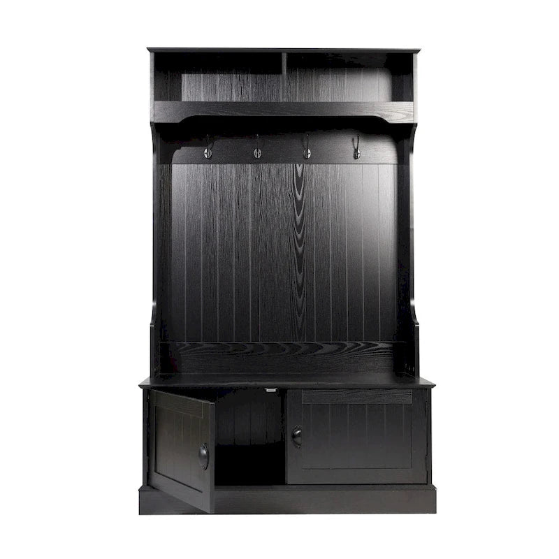 4 Hook Hallway Tree with Storage Bench and Upper Cubbies