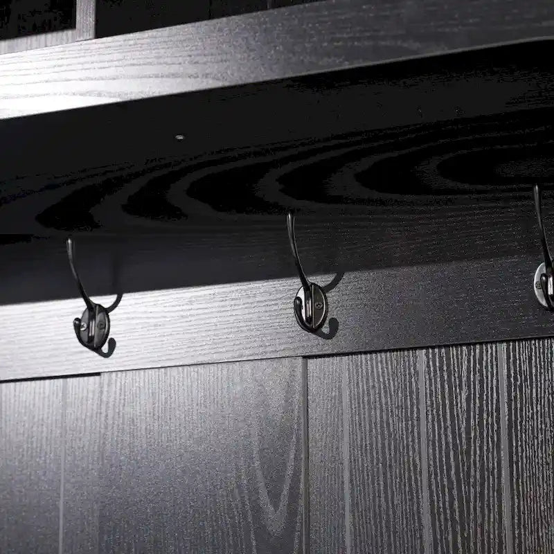 4 Hook Hallway Tree with Storage Bench and Upper Cubbies