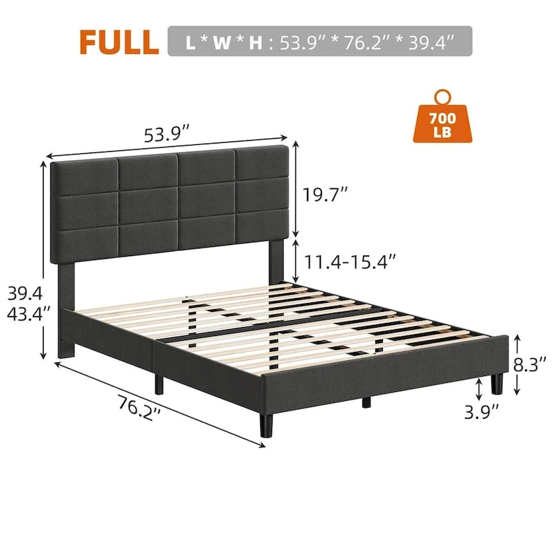 Linen Upholstered Twin Bed Frames with Solid Wooden Slats Support
