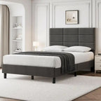 Linen Upholstered Twin Bed Frames with Solid Wooden Slats Support