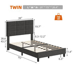 Linen Upholstered Twin Bed Frames with Solid Wooden Slats Support