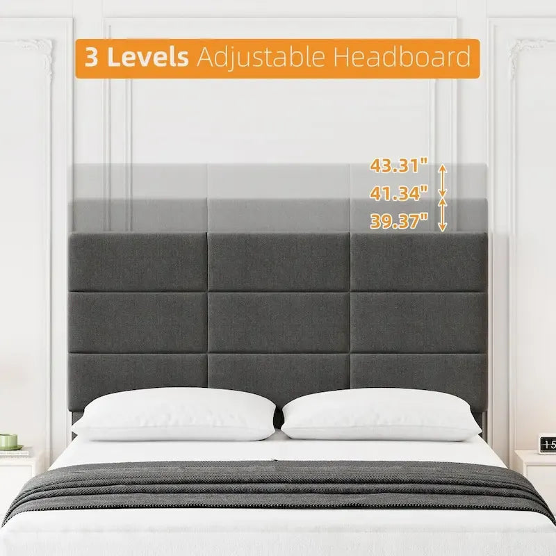 Linen Upholstered Twin Bed Frames with Solid Wooden Slats Support