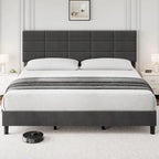 Linen Upholstered Twin Bed Frames with Solid Wooden Slats Support