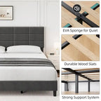 Linen Upholstered Twin Bed Frames with Solid Wooden Slats Support