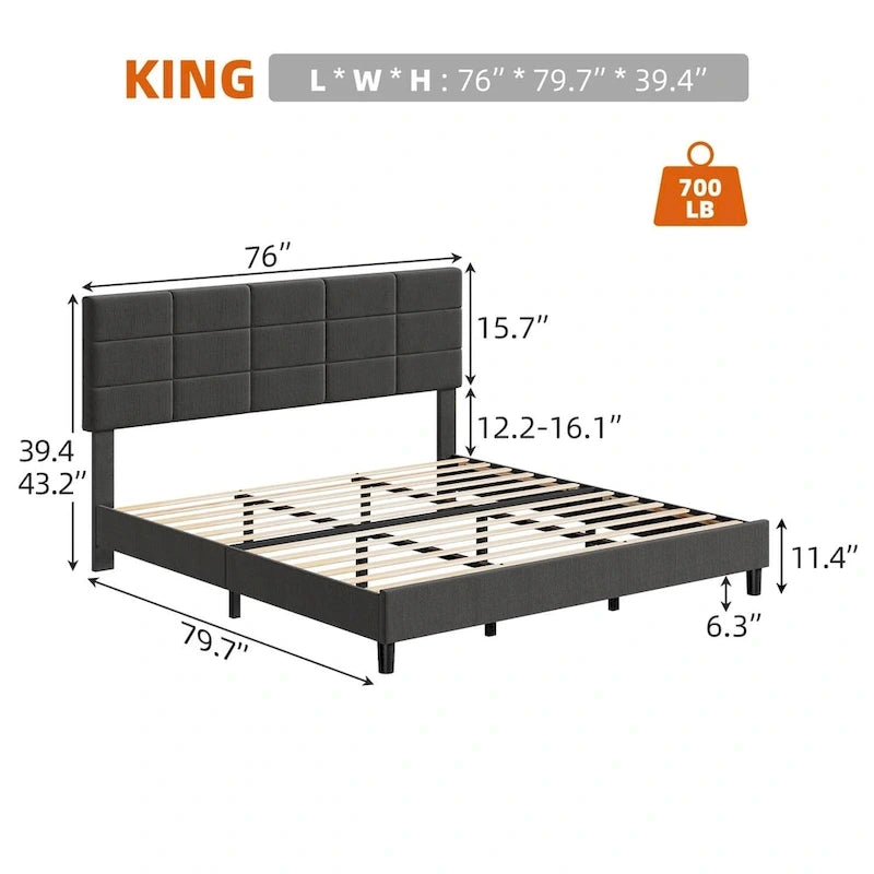 Linen Upholstered Twin Bed Frames with Solid Wooden Slats Support