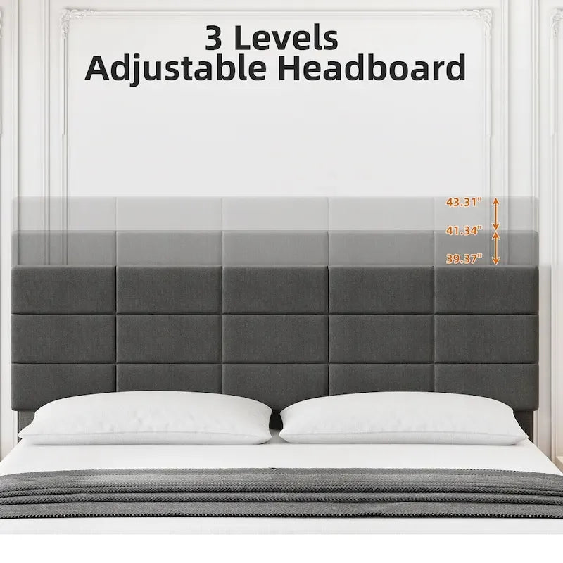 Linen Upholstered Twin Bed Frames with Solid Wooden Slats Support