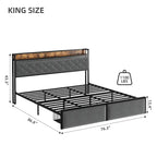 Modern Tufted Metal Platform Bed Storage Headboard & LED Lights