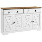 HOMCOM Sideboard, Buffet Cabinet with 2 Drawers, 2Storage Cabinets, 4 Barn-Style Doors and Adjustable Shelves, White