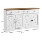 HOMCOM Sideboard, Buffet Cabinet with 2 Drawers, 2Storage Cabinets, 4 Barn-Style Doors and Adjustable Shelves, White