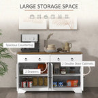 HOMCOM Sideboard, Buffet Cabinet with 2 Drawers, 2Storage Cabinets, 4 Barn-Style Doors and Adjustable Shelves, White