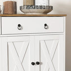 HOMCOM Sideboard, Buffet Cabinet with 2 Drawers, 2Storage Cabinets, 4 Barn-Style Doors and Adjustable Shelves, White