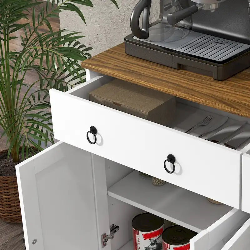 HOMCOM Sideboard, Buffet Cabinet with 2 Drawers, 2Storage Cabinets, 4 Barn-Style Doors and Adjustable Shelves, White