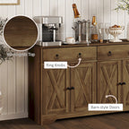HOMCOM Sideboard, Buffet Cabinet with 2 Drawers, 2Storage Cabinets, 4 Barn-Style Doors and Adjustable Shelves, White