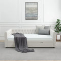 Daybed with Trundle Velvet Upholstered Tufted Sofa Bed, with Button and Copper Nail onSquare Arms,Full Daybed & Twin Trundle