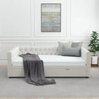 Daybed with Trundle Velvet Upholstered Tufted Sofa Bed, with Button and Copper Nail onSquare Arms,Full Daybed & Twin Trundle