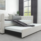 Daybed with Trundle Velvet Upholstered Tufted Sofa Bed, with Button and Copper Nail onSquare Arms,Full Daybed & Twin Trundle