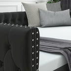 Daybed with Trundle Velvet Upholstered Tufted Sofa Bed, with Button and Copper Nail onSquare Arms,Full Daybed & Twin Trundle