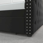 Daybed with Trundle Velvet Upholstered Tufted Sofa Bed, with Button and Copper Nail onSquare Arms,Full Daybed & Twin Trundle