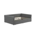 Daybed with Trundle Velvet Upholstered Tufted Sofa Bed, with Button and Copper Nail onSquare Arms,Full Daybed & Twin Trundle