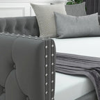 Daybed with Trundle Velvet Upholstered Tufted Sofa Bed, with Button and Copper Nail onSquare Arms,Full Daybed & Twin Trundle