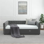 Daybed with Trundle Velvet Upholstered Tufted Sofa Bed, with Button and Copper Nail onSquare Arms,Full Daybed & Twin Trundle