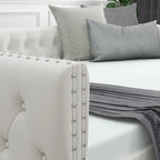 Daybed with Trundle Velvet Upholstered Tufted Sofa Bed, with Button and Copper Nail onSquare Arms,Full Daybed & Twin Trundle