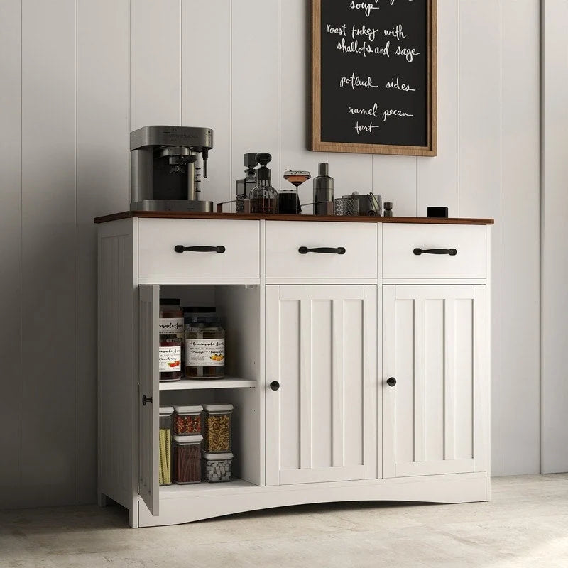 42.5 Farmhouse Buffets Sideboard, Modern Wood Kitchen Storage Cabinet with Adjustable Shelf