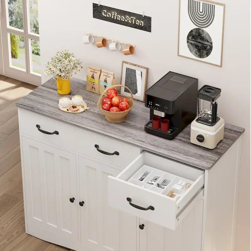 42.5 Farmhouse Buffets Sideboard, Modern Wood Kitchen Storage Cabinet with Adjustable Shelf