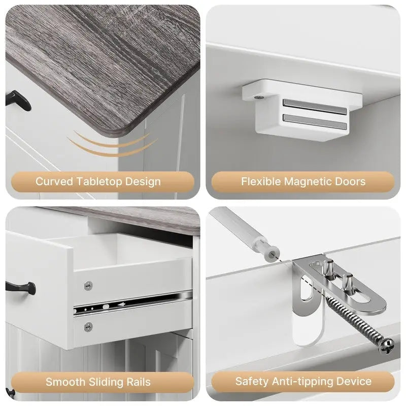 42.5 Farmhouse Buffets Sideboard, Modern Wood Kitchen Storage Cabinet with Adjustable Shelf