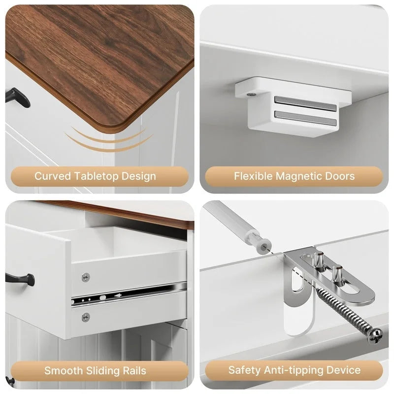 42.5 Farmhouse Buffets Sideboard, Modern Wood Kitchen Storage Cabinet with Adjustable Shelf