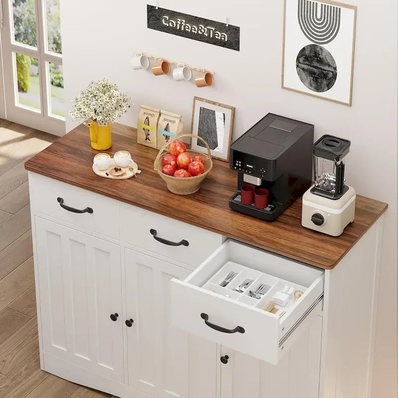 42.5 Farmhouse Buffets Sideboard, Modern Wood Kitchen Storage Cabinet with Adjustable Shelf