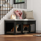 Chic Pet Haven: Luxe Wooden Dog Crate & Designer Home Bench - 47.2