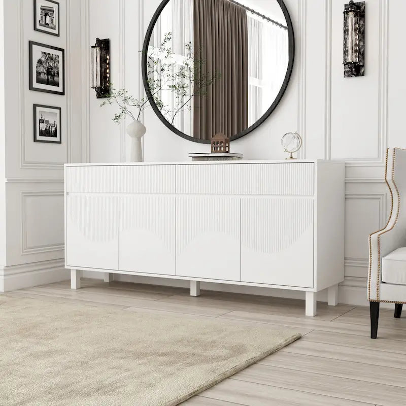 Buffet Sideboard White Floor Cabinet Elegant 63-Inch Storage Solution