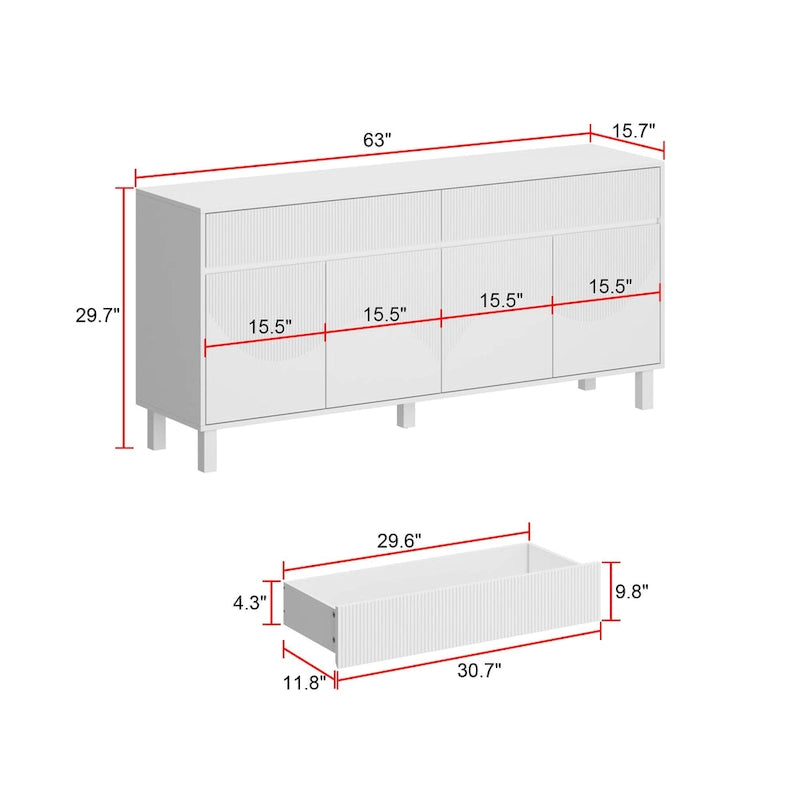 Buffet Sideboard White Floor Cabinet Elegant 63-Inch Storage Solution