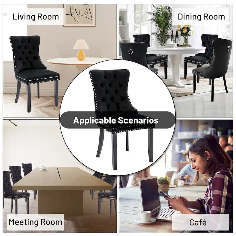 Dining Chairs Set of 6, Luxury Upholstered Velvet Kitchen Chairs Side Chair with Padded Seat Back and Solid Wood Legs - N/A