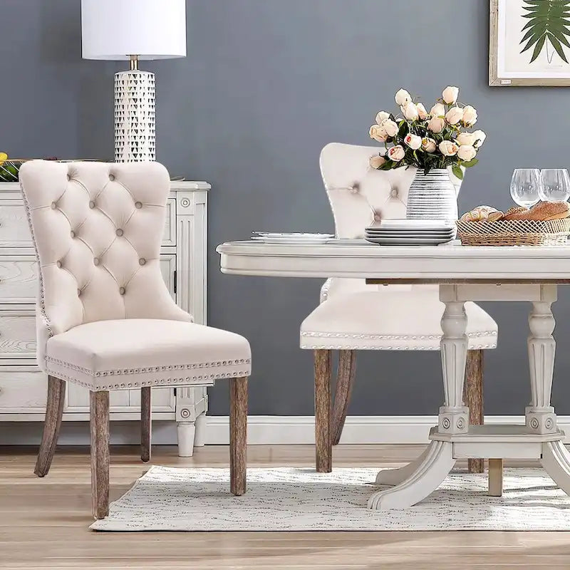 Dining Chairs Set of 6, Luxury Upholstered Velvet Kitchen Chairs Side Chair with Padded Seat Back and Solid Wood Legs - N/A