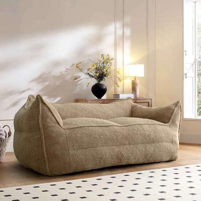 2 Seater Bean Bag Sofa Loveseat Teddy Faux Fabric Fabric Lazy Sofa Bean Bag Chair
