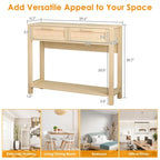 39.4 Rattan Console Table with 2 Drawers Entryway Table