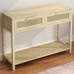 39.4 Rattan Console Table with 2 Drawers Entryway Table