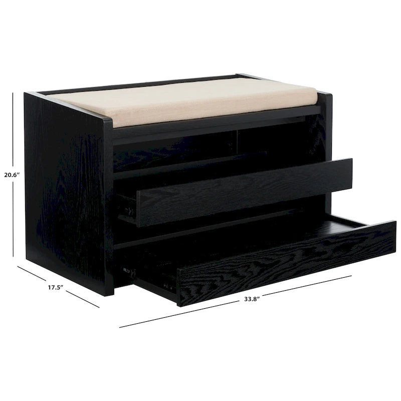 SAFAVIEH Roseanna Shoe Storage Bench Oak / Beige - 34 W x 18 D x 21 H - 34Wx18Dx21H