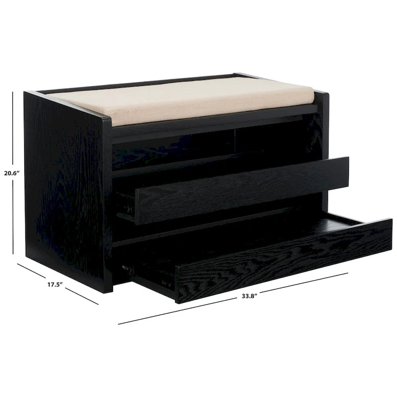 SAFAVIEH Roseanna Shoe Storage Bench Oak / Beige - 34 W x 18 D x 21 H - 34Wx18Dx21H