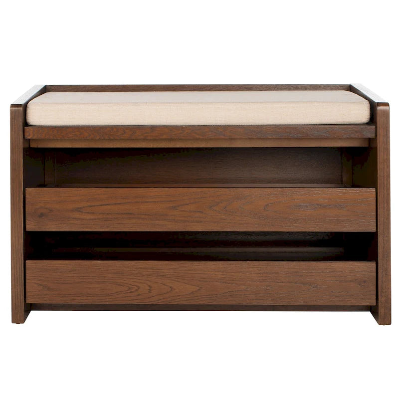 SAFAVIEH Roseanna Shoe Storage Bench Oak / Beige - 34 W x 18 D x 21 H - 34Wx18Dx21H