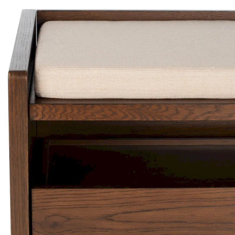 SAFAVIEH Roseanna Shoe Storage Bench Oak / Beige - 34 W x 18 D x 21 H - 34Wx18Dx21H