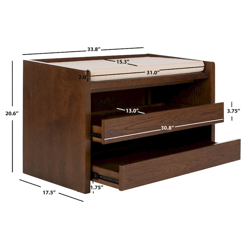 SAFAVIEH Roseanna Shoe Storage Bench Oak / Beige - 34 W x 18 D x 21 H - 34Wx18Dx21H