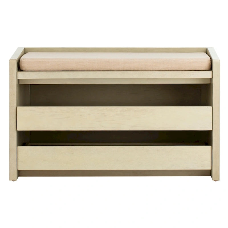 SAFAVIEH Roseanna Shoe Storage Bench Oak / Beige - 34 W x 18 D x 21 H - 34Wx18Dx21H