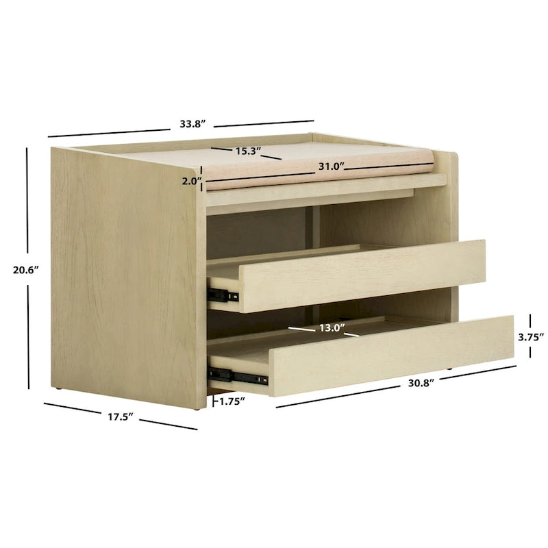SAFAVIEH Roseanna Shoe Storage Bench Oak / Beige - 34 W x 18 D x 21 H - 34Wx18Dx21H